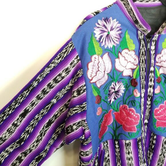 Vtg Jacket Embroidered Floral Southwestern Art to Wear Sz L Full Zip Boho Bomber - Picture 6 of 7
